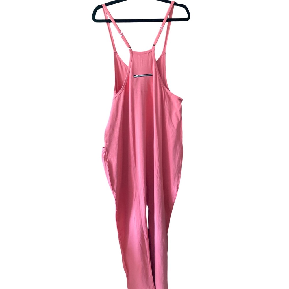 OUFEIYA Oversized Jumpsuit Romper Overall Pockets Casual V Neck Pink Size S NWOT